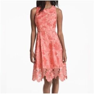 White House Black Market Coral Floral Lace Fit & Flare Dress 4 Sleeveless A-line